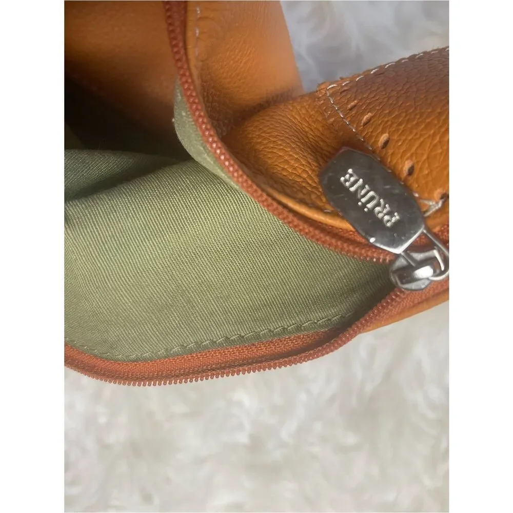 PRUNE Hobo leather Orange Medium Bag stitching accents silver tone hardwares .